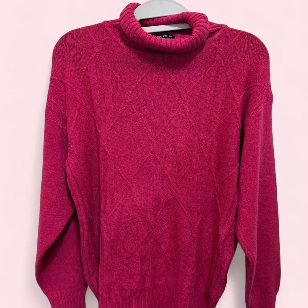S. Christina, 100% Cashmere Knit Women's Pink Turtleneck Sweater, S/M
